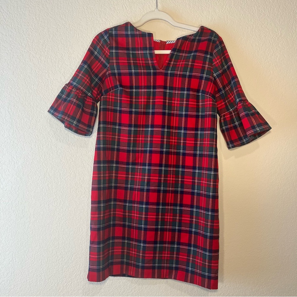 Vineyard Vines Merry Plaid Tartan Greenwich Flutter Sleeve Midi Dress SZ 0 - Picture 2 of 7